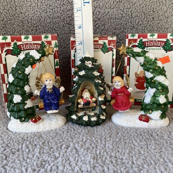 3 World Bazaars Holiday Collection Figurines Swinging Angel Cherub Holiday Tree - Picture 12 of 15